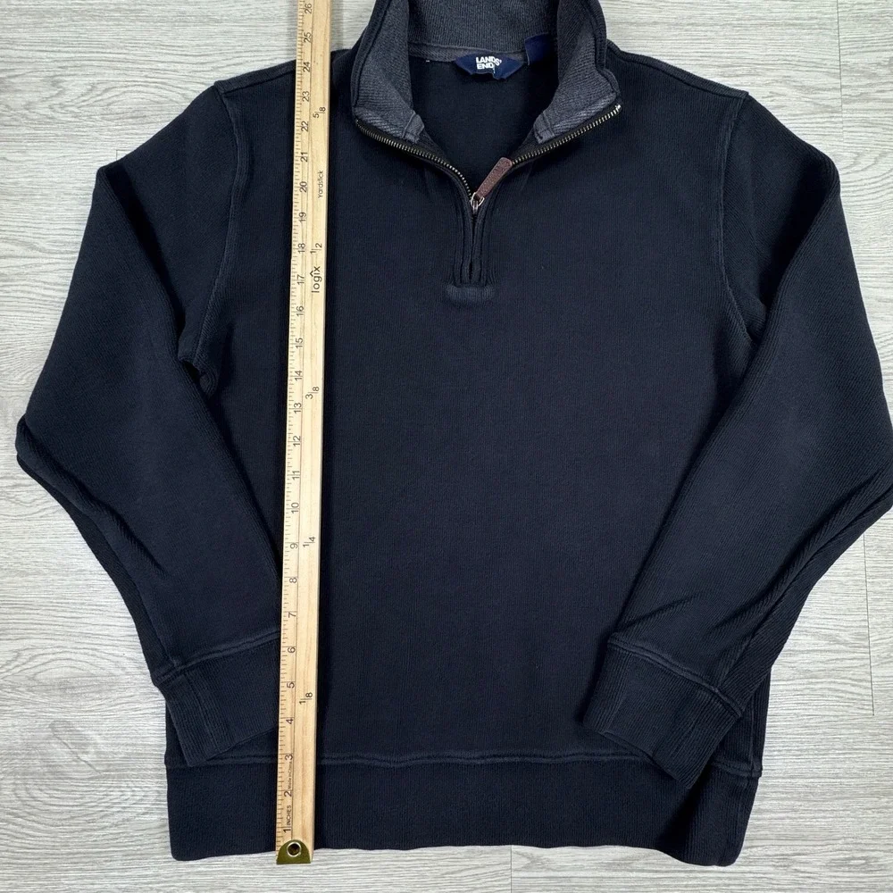 Lands End Mens Sweater Quarter Zip‎ Pullover Navy Blue Size S Cotton Ribbed Trim